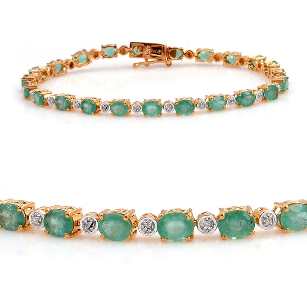 Kagem Zambian Emerald (Ovl), Diamond Bracelet (Size 7.5) in 14K Gold Overlay Sterling Silver 7.550 C