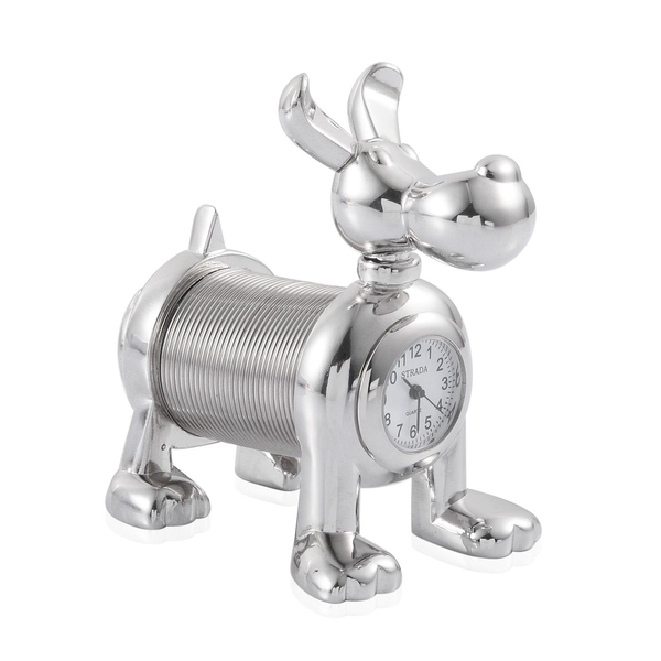STRADA Japanese Movement Slinky Dog Table Clock in Silver Tone