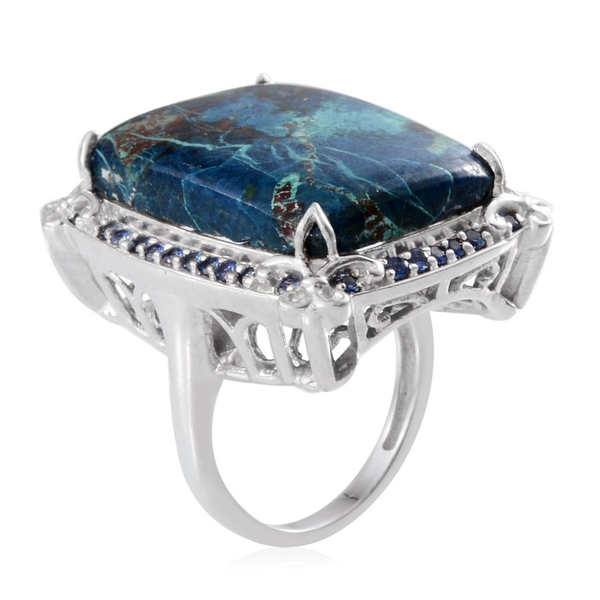 Table Mountain Shadowkite (Cush 26.50 Ct), Kanchanaburi Blue Sapphire Ring in Platinum Overlay Sterling Silver 27.000 Ct.