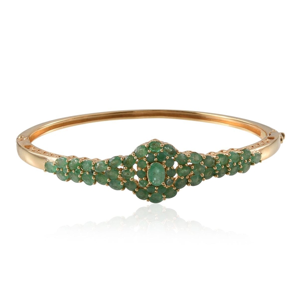 7.15 Ct Kagem Zambian Emerald Floral Bangle in Gold Plated Sterling Silver 16 Grams