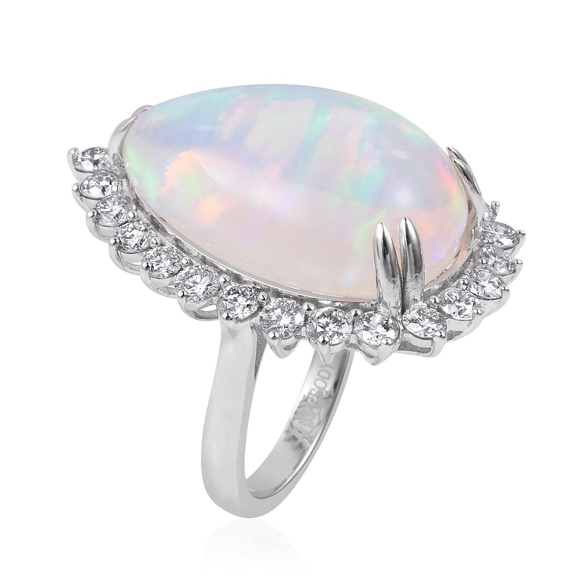 Signature Collection- RHAPSODY 950 Platinum AAAA Ethiopian Welo Opal (Pear 17.70 Ct), Diamond (VS-F 2.30 Ct) Ring 20.200 Ct.
