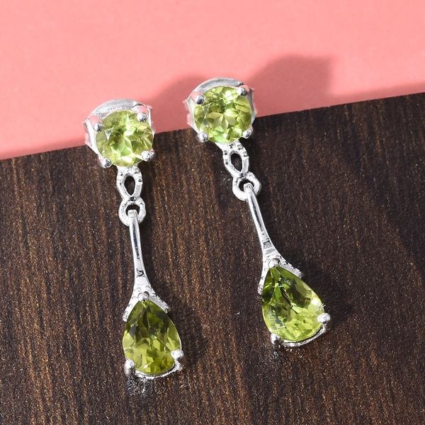 Hebei Peridot (Pear and Rnd) Earrings (with Push Back) in Sterling Silver 2.51 Ct.