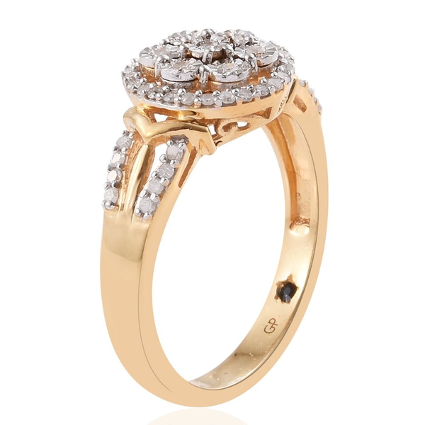 GP Diamond Dream (Rnd), Kanchanaburi Blue Sapphire Ring in 14K Gold Overlay Sterling Silver 0.350 Ct.