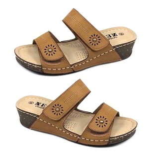 Ladies Slip-On Sandal with Velcro Fastening (Size 3) - Camel