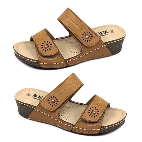 Open-toe Women's Velcro Sandals - Brown