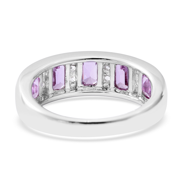 Extremely Rare Cut- 9K White Gold AA Pink Sapphire (Oct), Natural Cambodian Zircon Half Eternity Ring 1.810 Ct