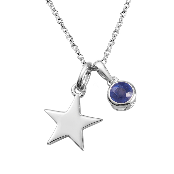 Masoala Sapphire (FF) 2 Pcs Pendant with Chain (Size 20) with Lobster Clasp in Platinum Overlay Ster