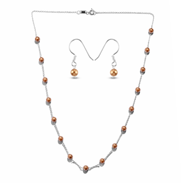 Lustro Stella 2 Piece Set - Bright Gold Pearl Crystal Necklace (Size 18) and Hook Earrings in Sterli