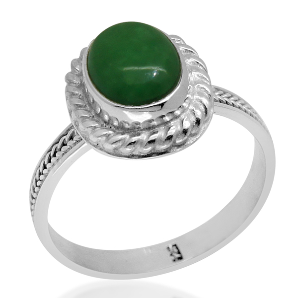 Royal Bali Collection Chinese Green Jade (Ovl) Solitaire Ring in Sterling Silver 3.080 Ct.