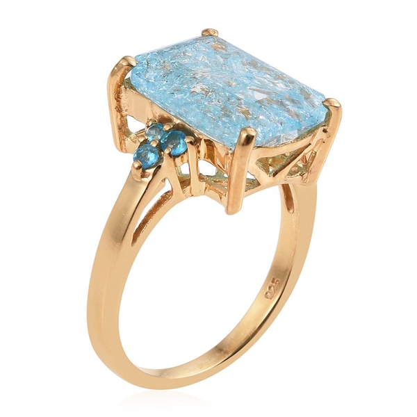 Paraiba Blue Crackled Quartz (Oct), Neon Apatite Ring in 14K Gold Overlay Sterling Silver 6.750 Ct.