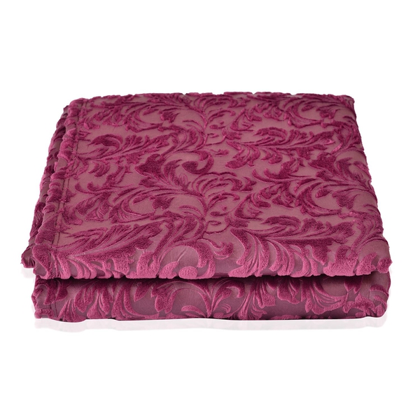 Foil Printed Purple Colour Floral Pattern Flannel Blanket (Size 160x200 cm)