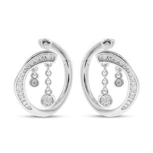 LucyQ Fluid Collection - Moissanite Earrings with Clasp in Rhodium Overlay Sterling Silver, Silver W