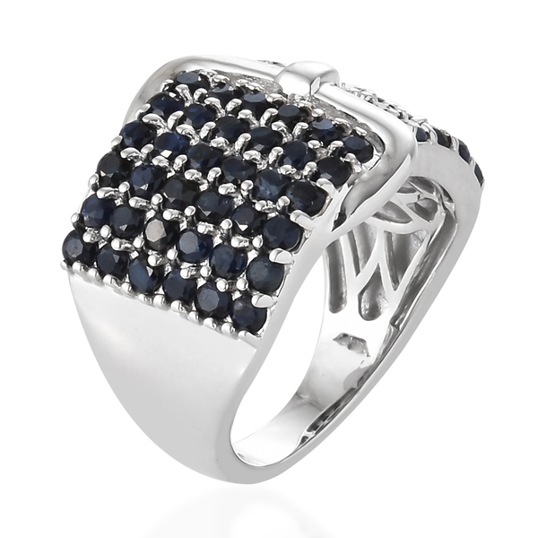Kanchanaburi Blue Sapphire (Rnd) Buckle Ring in Platinum Overlay Sterling Silver 2.750 Ct, Silver wt 6.58 Gms.