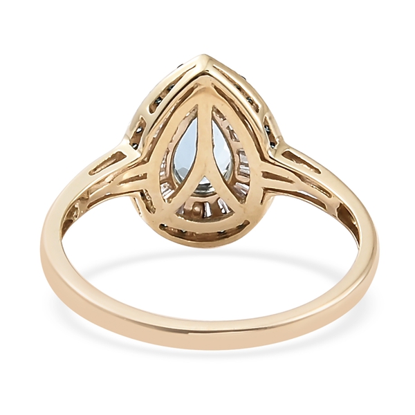 Designer Inspired-9K Yellow Gold AA Santa Maria Aquamarine (Pear), Blue and White Diamond Ring 1.000 Ct.