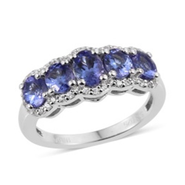 JCK Vegas Collection AA Tanzanite (Ovl), Natural Cambodian Zircon Ring in Rhodium Plated Sterling Si