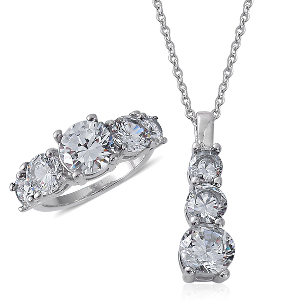 AAA Simulated Diamond Ring and Pendant With Chain (Size 20) in Stainless Steel