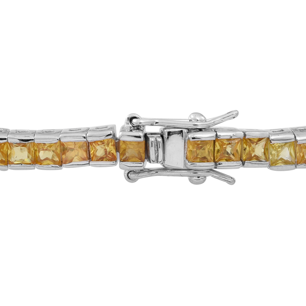 AAA Yellow Sapphire (Sqr) Tennis Bracelet (Size 7.5) in Rhodium Plated Sterling Silver 9.000 Ct.
