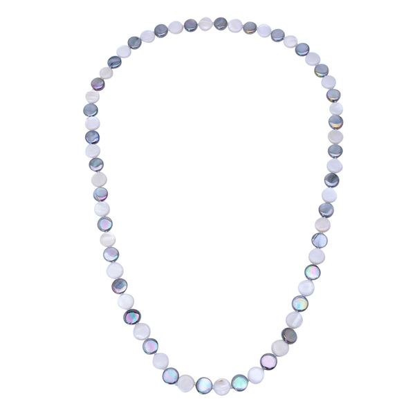 White and Dyed Grey Shell, Simulated White Diamond Necklace (Size 34)  210.000 Ct.