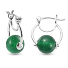 Green Onyx Hoop Earrings (with Clasp) in Sterling Silver 13.53 Ct