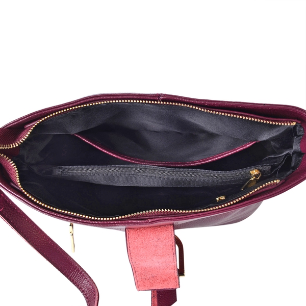 Genuine Leather Burgundy Colour Crossbody Bag with Colourful Adjustable and Removable Shoulder Strap (Size 29X26X23X13 Cm)
