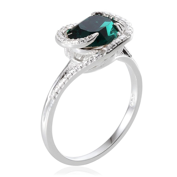 - Emerald Colour Crystal (Ovl 2.50 Ct), Diamond Ring in Sterling Silver 2.510 Ct.