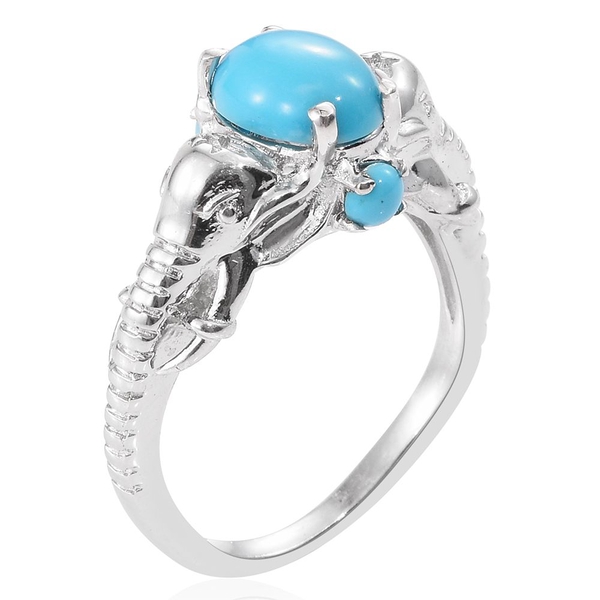 Arizona Sleeping Beauty Turquoise (Ovl 1.55 Ct) Elephant Head Ring in Platinum Overlay Sterling Silver 1.750 Ct.