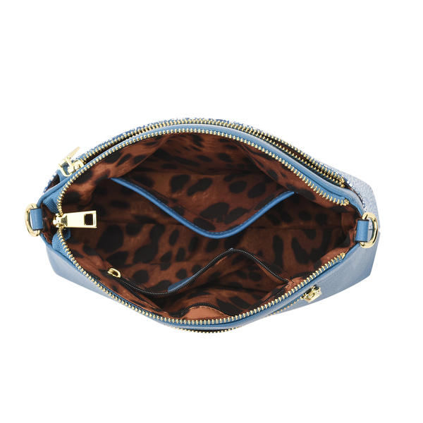 Womens Zebra Pattern Genuine Leather Crossbody Bag with Shoulder Strap (Size 26x15x8Cm) - Sky Blue
