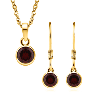 2 Piece Set - Mozambique Garnet Pendant & Hook Earrings in 14K Gold Overlay Sterling Silver With Sta