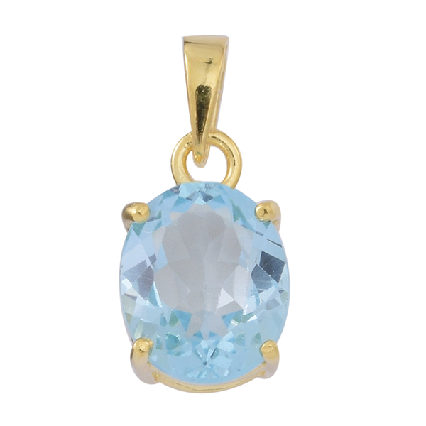 AAA Sky Blue Topaz (Ovl) Solitaire Pendant in Yellow Gold Overlay Sterling Silver 4.500 Ct.