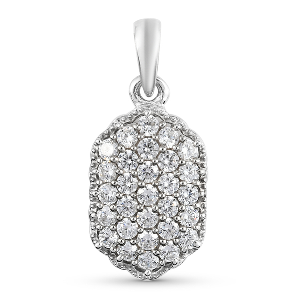 Lustro Stella Platinum Overlay Sterling Silver Cluster Pendant Made with Finest CZ 1.49 Ct.