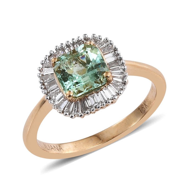 ILIANA 18K Y Gold Boyaca Colombian Emerald (Oct 1.25 Ct), Diamond Ring 1.650 Ct.