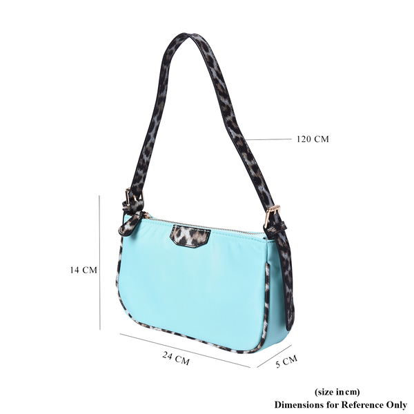 Hobo Handbag Leopard Pattern Border and Handle with Shoulder Strap (Size 24x14x5cm) - Mint Blue