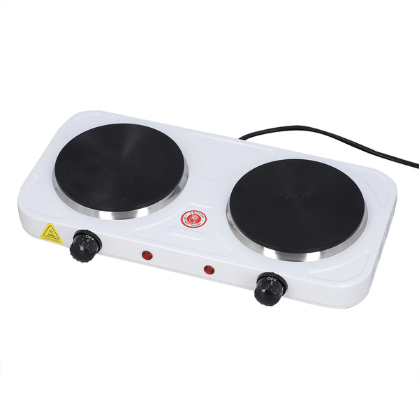Kitchen Essentials 1000W Double Burner Hot Plate for Cooking - White