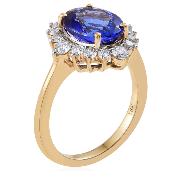 ILIANA 18K Y Gold AAAA Tanzanite (Ovl 3.95 Ct), Diamond (SI-G-H) Ring 4.750 Ct.
