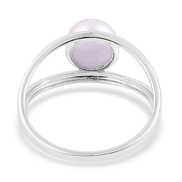 Fresh Water White Pearl Solitaire Ring in Rhodium Plated Sterling Silver