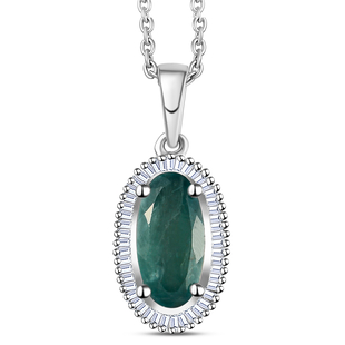 Grandidierite and Diamond Pendant with Chain (Size 18) with Lobster Clasp in Platinum Overlay Sterli