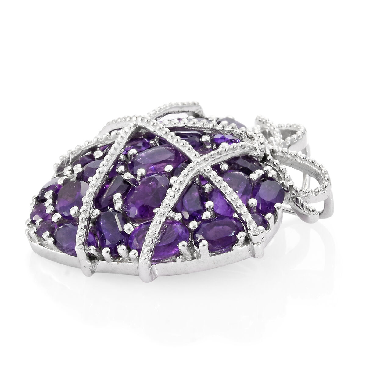 GP - Amethyst, Natural Cambodian Zircon & Blue Sapphire Heart Pendant in Rhodium Overlay Sterling Silver 7.30 Ct