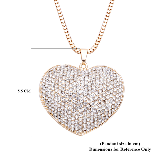 White Austrian Crystal Heart Pendant with Chain in Gold Tone