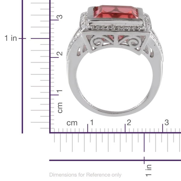 Padparadscha Colour Quartz (Sqr 7.00 Ct), Diamond Ring in Platinum Overlay Sterling Silver 7.030 Ct.