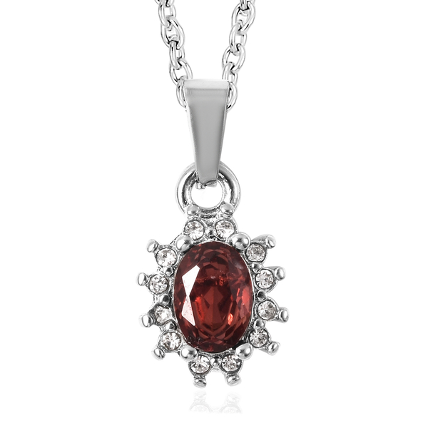 3 Piece Set - Mozambique Garnet and White Austrian Crystal Ring, Earrings (with Push Back) & Pendant with Chain (Size 20) in Stainless Steel 4.50 Ct.