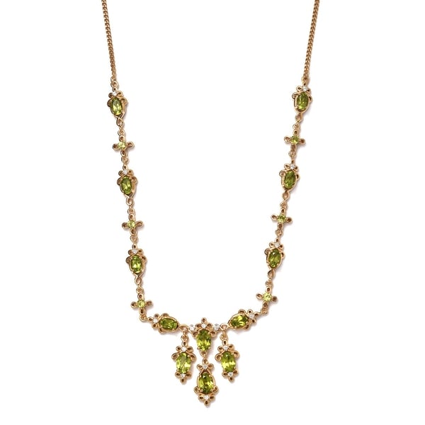 Natural Hebei Peridot and Natural Cambodian Zircon Cluster Necklace (Size 18) in 14K Gold Overlay St