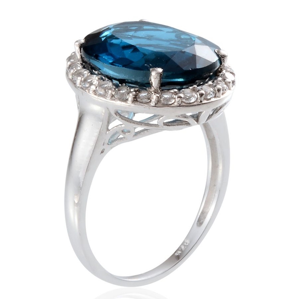 London Blue Topaz (Ovl 10.00 Ct), White Topaz Ring in Platinum Overlay Sterling Silver 10.750 Ct.