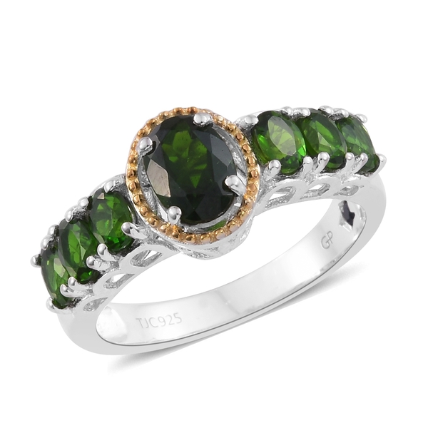 GP 2.25 Ct  Diopside and Blue Sapphire Classic Ring in Platinum and Gold Plated Silver