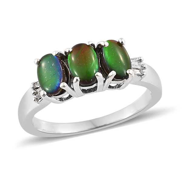 AA Canadian Ammolite (Ovl 6x4 mm), Diamond Ring in Platinum Overlay Sterling Silver.