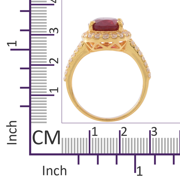 Designer Inspired-African Ruby (Ovl 14x10 mm), Natural White Cambodian Zircon Ring in 14K Gold Overlay Sterling Silver 10.250 Ct.