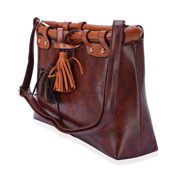 Sofia Tassels Bag with External Zipper Pocket and Adjustable Shoulder Strap  (Size 36x19x6.5 Cm)