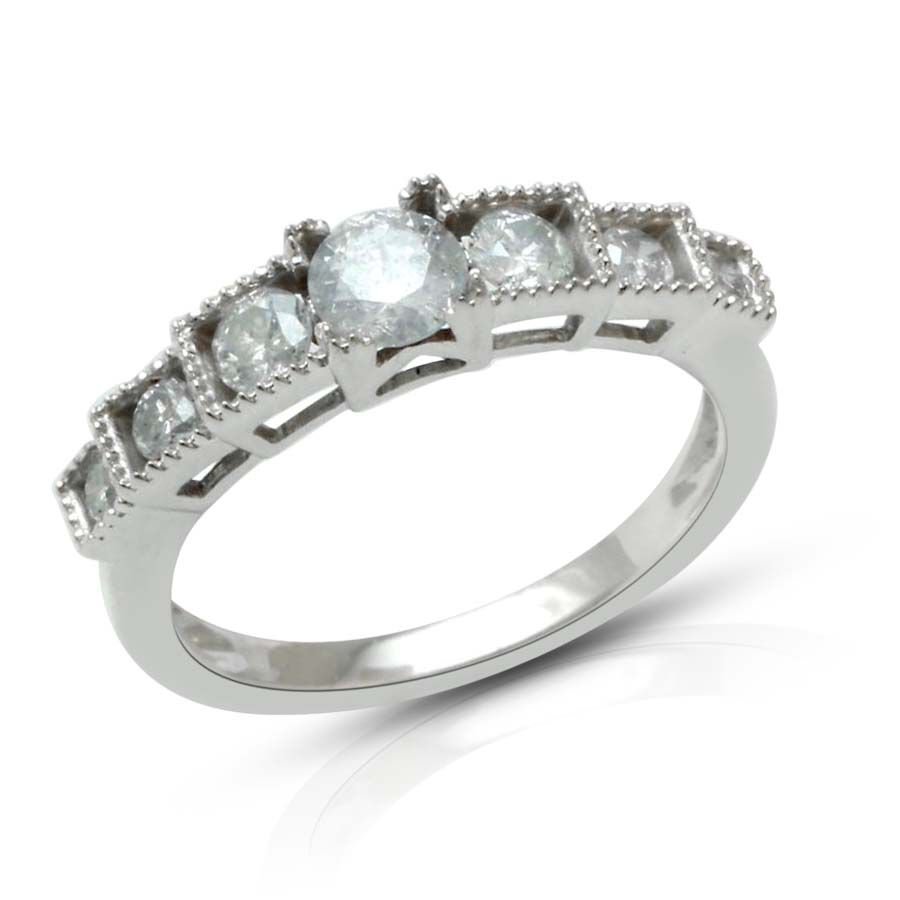 9K W Gold GSI Certified Diamond (Rnd) (I 3 /G-H) 7 Stone Ring 0.750 Ct.