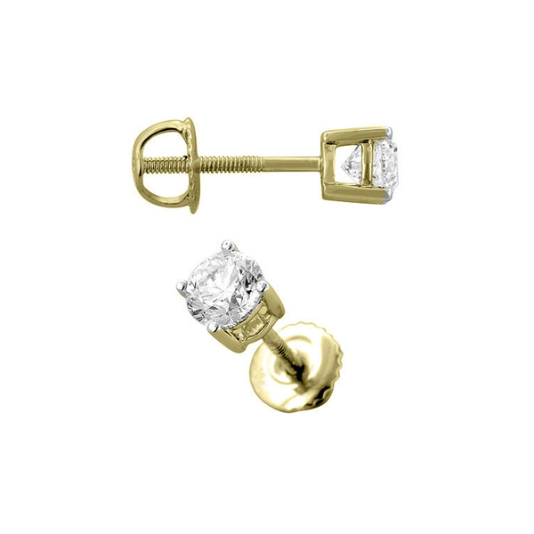 14K Y Gold IGI Certified Diamond (Rnd) (I2/ G-H) Stud Earrings (with Screw Back) 0.520  Ct.