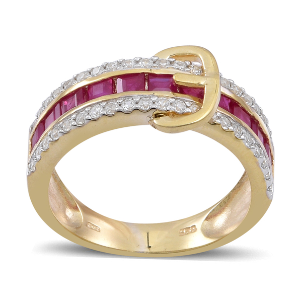 Ruby (Sqr), Natural Cambodian Zircon Buckle Ring in 14K Yellow Gold Overlay Sterling Silver 3.250 Ct
