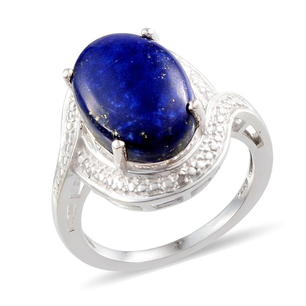 Lapis Lazuli (Ovl 4.00 Ct), Diamond Ring in Sterling Silver 4.010 Ct.